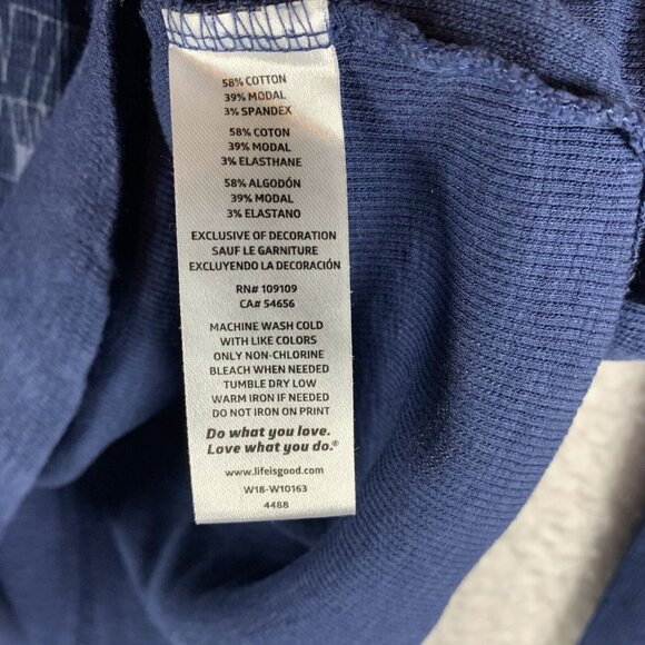 Life is Good Thermal Top Womens Large Blue Cotton Feather Print Relaxed Fit 9619 - Picture 6 of 7